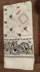 22" Bandana 100% Cotton - Classic White Paisley - Biker Headwrap Dog/Cat Scarf - Picture 1 of 3