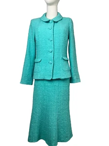 Caroline Charles Vintage Suit boucle Cotton blend Skirt jacket Suit VTG 10 - Picture 1 of 24
