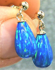 9Ct Gold Opal Earrings Fiery Blue Pear Drop Dropper Stud 9 Carat Yellow Gold