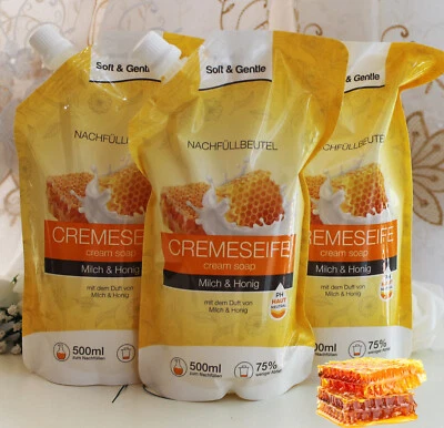 3x500ml Soft&Gentle Cremeseife Nachfüllbeutel Milch Honig Hände waschen flüssig - Bild 1 von 2