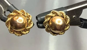 14k rose/yellow gold rope edge button stud earrings vintage - Picture 1 of 7