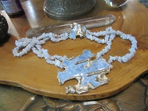 Anita Silverstein Copper Enamel pendant necklace. Blue lace agate - Picture 1 of 8