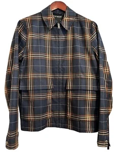 Topman Men’s Size XS Full Zip Long Sleeve Navy Plaid Jacket Retro Oversized - Picture 1 of 10