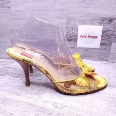 Sandalia mula con lazo floral Oscar De La Renta amarilla verde para mujer talla 9,5 Foto 1 de 4