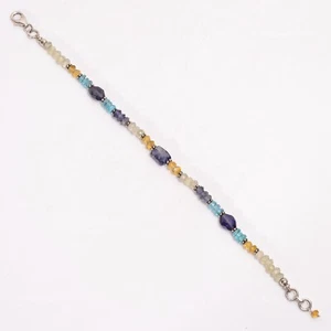 Natural iolite gemstone jewelry 925 sterling silver beaded bracelet for girls - Picture 1 of 5