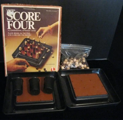 LAKESIDE'S SCORE FOUR 3 DIMENSIONAL GAME PARTS ONLY BEADS PINS CUPS 2 GAME BOARD - Image 1 of 2