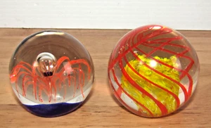 lot 2 Glass Desk Paperweight Ball Orb Swirl Bubbles Round Glass 1970s art - Picture 1 of 9