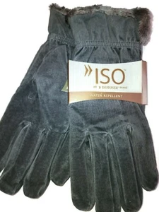 Isotoner Fur Lined Genuine Suede Leather Gloves, Large Gray - Picture 1 of 4
