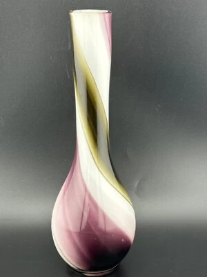 Jarrón de vidrio gris/verde púrpura blanco remolino 8,25 pulgadas Foto 1 de 4