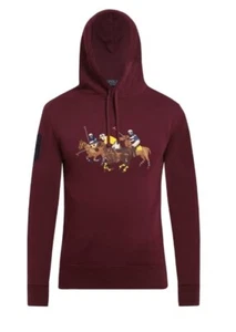 Polo Ralph Lauren Triple Pony Fleece Equestrian Hoodie Sweatshirt Burgundy Small - Picture 1 of 12