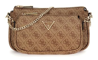 GUESS Noelle II Double Pouch Crossbody Bag Umhängetasche Latte Logo / Brown Neu - Bild 1 von 2