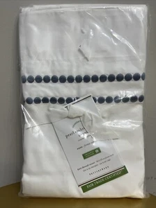 Pottery Barn Pearl Organic Percale Sham Euro Embroidered White Blue NEW - Picture 1 of 6