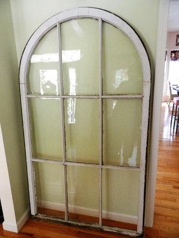 ANTIQUE ARCHED BUBBLE GLASS WINDOW FROM AN ILLINOIS COURTHOUSE Cover