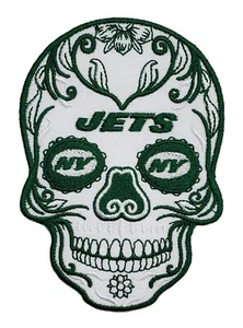 New York Jets Sugar Skull NFL Football Embroidered Iron On Patch Joe Namath - Picture 1 of 10