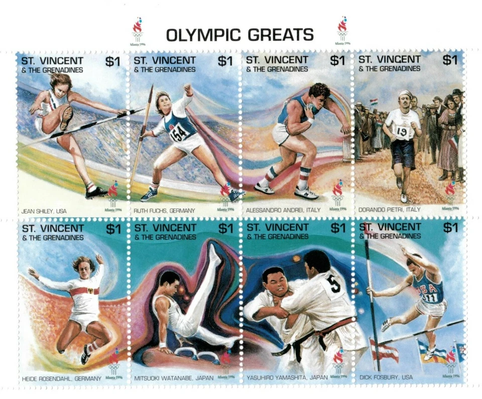 St. Vincent 1995 SC# 2200 Olympic Greats, Atlanta 96 - Sheet of 8 Stamps - MNH - Image 1 of 1