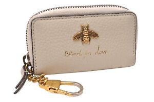 Authentic GUCCI Vintage Bee Coin Purse Case Leather 498096 White 1513J
