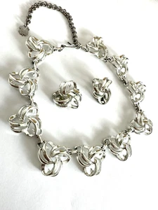 Vintage 60er Jahre silberfarben Chocker Halskette Clip On Ohrringe Set, selten! - Bild 1 von 3