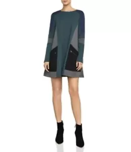 NWT BCBG MAXAZR GIGI LONG SLEEVE COLOR BLOCK A-LINE SHORT DRESS SIZE XS $230 - Picture 1 of 9