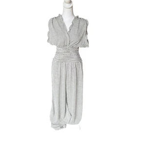 Max Studio Jumpsuit V-Ausschnitt gesmokte Taille weites Bein creme schwarz gestreift Damen XL - Bild 1 von 12