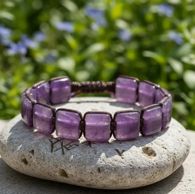 Pulsera Amatista Genuina Púrpura Piedras Preciosas Cristal Curativo Mujeres Hombres Joyería Foto 1 de 4