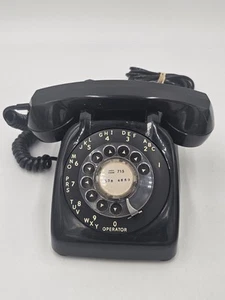 Vtg Black rotary dial corded desk telephone phone retro 1960s Automatic Electric - Picture 1 of 8