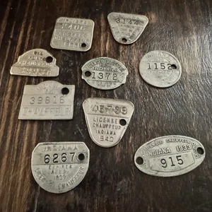 Lotto di 9 distintivi autista Indiana 1933,1934,1935,1936,1937,1938,1940,1941,1942 - Foto 1 di 6