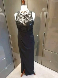 Lipsy Black Sequin Long Evening Dress 12 Elegant Formal Occasion Cruise Ruched - Picture 1 of 18