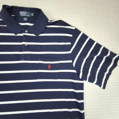 Camisa polo masculina de golfe Ralph Lauren XLT 47" de altura GG listrada azul marinho vintage Y2k - Imagem 1 de 4