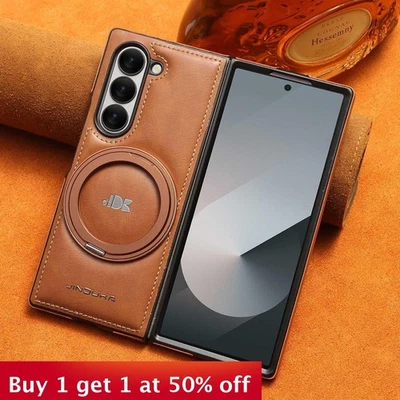 For Samsung Galaxy Z Fold6/5/4/3 Phone Cover Leather Magnetic Bracket Shockproof - Image 1 of 4