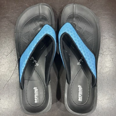 Aerosoft Flip Flops Women’s Sz 41 US 8 Thongs Sandals Black Blue Flats EUC! - Image 1 of 4