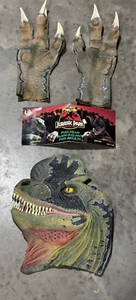 1992 Jurassic Park Dinosaur Dilophosaurus mask & gloves claws spitter -RARE - Picture 1 of 6