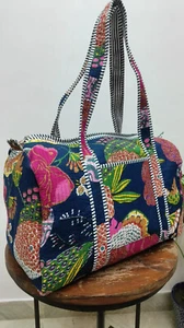 Blue Floral 100% Cotton Duffle Bags Quilted Fabric Weekender Overnight Bag AU - Picture 1 of 8