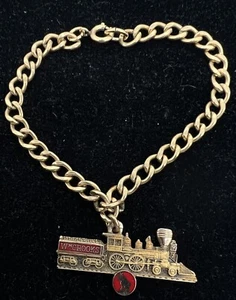 WM Crooks 10K Gold Locomotive Train Charm Great Northern & GF 7" Bracelet - Picture 1 of 8