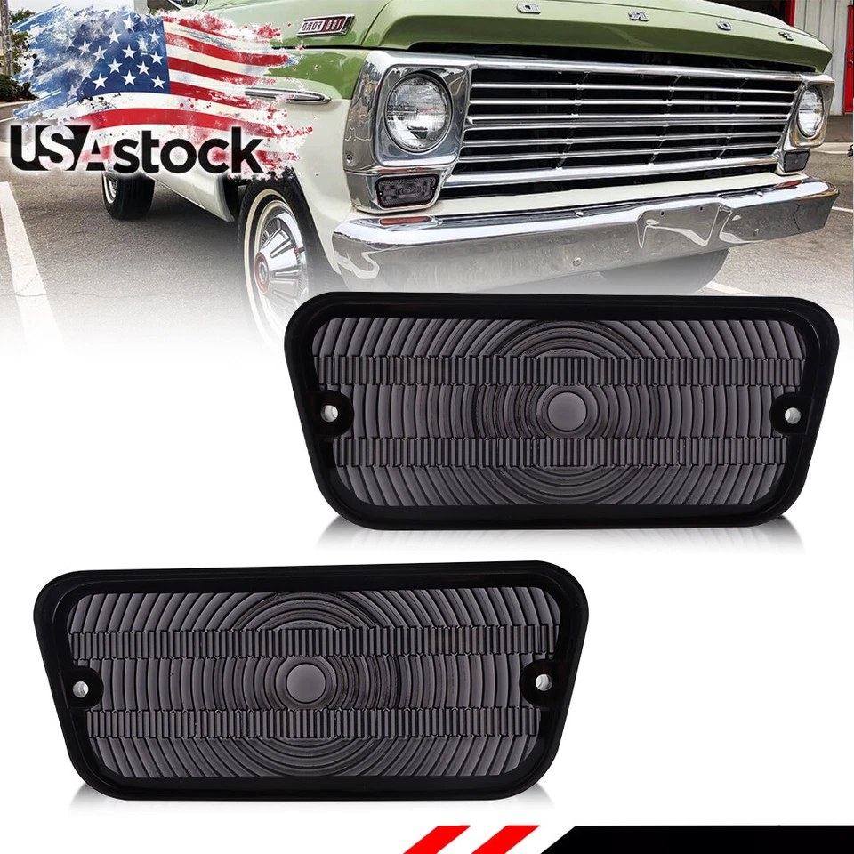 2PCS Smoked Front Parking Turn Signal Lenses For 1967-1971 Ford F100 F-100 Truck - Image 1 of 4