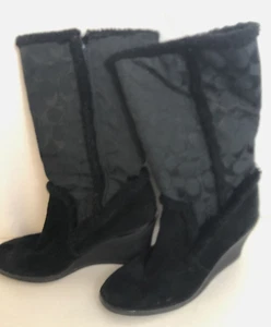 Coach Jordana Black Suede Wedge Boots Women’s Size 9 M Black - Picture 1 of 9