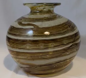 Isle of Wight Studio Glass Large 7 inch Globe Vase 1970s Brown and Ochre - Picture 1 of 5