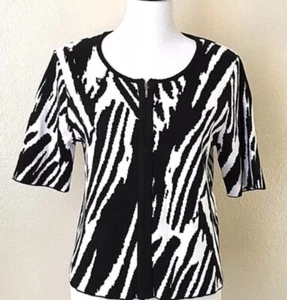 Chico's Pullover Strickjacke Kurzarm Zebra Animal Print Stretch Reißverschluss Gr. M / 2 - Bild 1 von 10