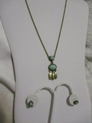 Juego de collar y pendientes AVON Tánger doble gota piedras sintéticas de mármol en latón  Foto 1 de 4