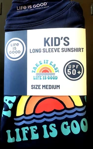 NEW LIFE IS GOOD Sun Shirt  Kids Navy  LONG Sleeve Stretch UNISEX Medium UPF 50+ - Picture 1 of 2
