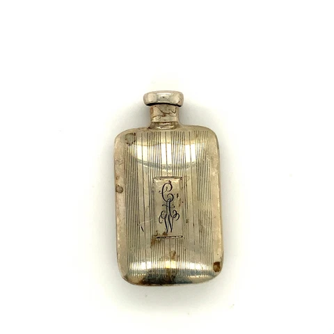 Antique Sterling Silver Victorian Carved Initial Letter C A W Perfume Bottle Cover