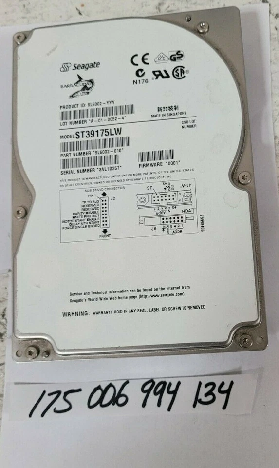 ST39173LW 9gb scsi 68 pins 7200 rpm 3.5 in internal hard drive   FIRMWARE :0001 - Image 1 of 1