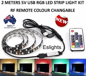 2M 5V RGB REMOTE CONTROL RF LED STRIP LIGHT USB KIT BACKGROUND LIGHTING TV PC - Picture 1 of 5