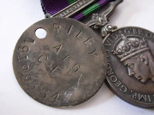 GSM Palestine 1945-48 clasp relic 4/7 Dragoons dogtag only - RILEY 19199534 - Picture 1 of 1