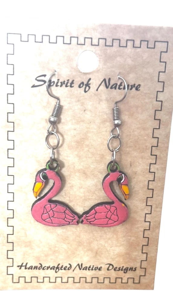 Pendientes Espíritu de la Naturaleza - FLAMENCOS - Rosa Naranja - Madera - Alambre Francés Foto 1 de 1