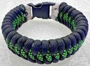 Paracord Survival Armband schwarz grün & weiß mit Schnalle 9 1/4" Made in USA - Bild 1 von 4