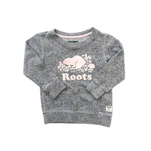 2T - Roots Kids Crewneck Sweatshirt Pullover Heather Gray Pink Logo - Picture 1 of 3