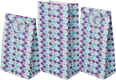 Bolsas y pegatinas moradas para fiestas de sirena - 24 bolsas de caramelos de sirenita para G Foto 1 de 4