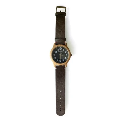 Element brown Wood Face Mens Leather Wristwatch boho minimalist earthy EUC - Image 1 of 4