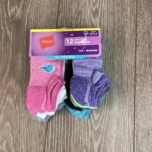 Hanes Medium-Shoe Size 10.5-4 Girls Breathable Arch Support 11 No Show Big Kid - Picture 1 of 4
