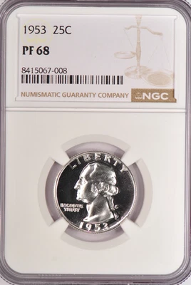 1953 Washington Quarter Proof NGC PF 68 PR68 Gem Coin 25C - Image 1 of 2